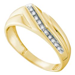 0.13 CTW Mens Diamond Diagonal Single Row Wedding Ring 10KT Yellow Gold - REF-24M2H