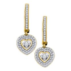 0.75 CTW Diamond Heart Dangle Earrings 10KT Yellow Gold - REF-67W4K