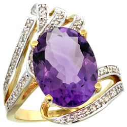 Natural 5.76 ctw amethyst & Diamond Engagement Ring 14K Yellow Gold - REF-92M7H