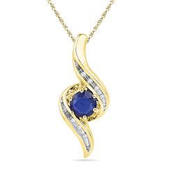 0.77 CTW Created Blue Sapphire Solitaire Diamond Pendant 10KT Yellow Gold - REF-13X4Y