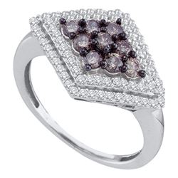 0.80 CTW Cognac-brown Color Diamond Diagonal Cluster Ring 10KT White Gold - REF-32W9K