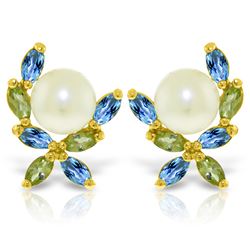 Genuine 3.25 ctw Blue Topaz & Peridot Earrings Jewelry 14KT Yellow Gold - REF-30M2T