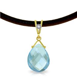Genuine 6.51 ctw Blue Topaz & Diamond Necklace Jewelry 14KT Yellow Gold - REF-26Y9F