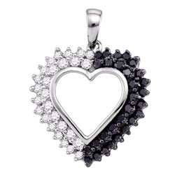 0.50 CTW Black Color Diamond Heart Love Anniversary Pendant 10KT White Gold - REF-30X2Y