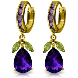 Genuine 14.3 ctw Amethyst & Peridot Earrings Jewelry 14KT Yellow Gold - REF-82P9H