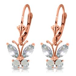 Genuine 1.24 ctw Aquamarine Earrings Jewelry 14KT Rose Gold - REF-41R2P