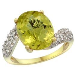 Natural 6.45 ctw lemon-quartz & Diamond Engagement Ring 14K Yellow Gold - REF-52R2Z