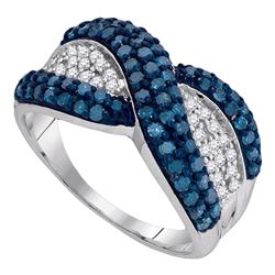 1 CTW Blue Color Diamond Crossover Ring 10KT White Gold - REF-41X9Y