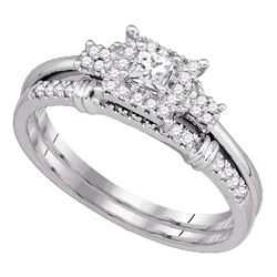 0.30 CTW Princess Diamond Halo Bridal Engagement Ring 10KT White Gold - REF-41N9F