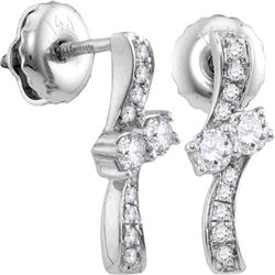 0.25 CTW Diamond 2-stone Hearts Together Stud Earrings 14KT White Gold - REF-30M2H