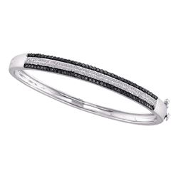 1.4 CTW Black Color Pave-set Diamond Bangle Bracelet 14KT White Gold - REF-157Y5X