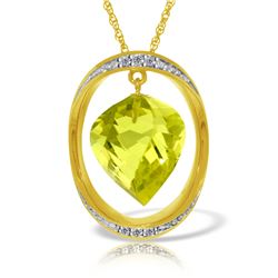 Genuine 10.85 ctw Lemon Quartz & Diamond Necklace Jewelry 14KT Yellow Gold - REF-111W2Y