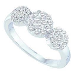 0.50 CTW Diamond Triple Flower Cluster Ring 14KT White Gold - REF-49W5K