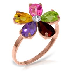 Genuine 2.22 ctw Pink Topaz, Citrine & Amethyst & Diamond Ring Jewelry 14KT Rose Gold - REF-35M9T