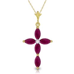 Genuine 1.10 ctw Ruby & Diamond Necklace Jewelry 14KT Yellow Gold - REF-32X8M