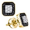 Image 1 : 0.25 CTW Black Color Diamond Square Cluster Earrings 10KT Yellow Gold - REF-19N4F