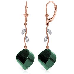 Genuine 30.52 ctw Green Sapphire Corundum & Diamond Earrings Jewelry 14KT Rose Gold - REF-66H2X