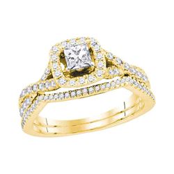 0.98 CTW Princess Diamond Bridal Engagement Ring 14KT Yellow Gold - REF-127W4K