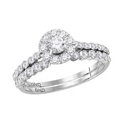 1 CTW Diamond Halo Bridal Engagement Ring 14KT White Gold - REF-82W4K