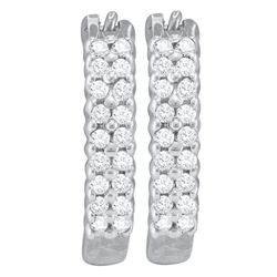 0.25 CTW Pave-set Diamond Huggie Hoop Earrings 10KT White Gold - REF-16M4H