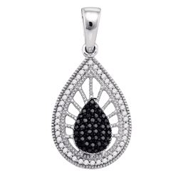 0.35 CTW Black Color Diamond Milgrain Teardrop Pendant 10KT White Gold - REF-22M4H