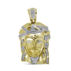 0.25 CTW Mens Real Diamond Jesus Christ Piece Large Charm Pendant 10KT Yellow Gold - REF-67N4F