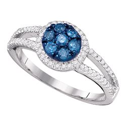 0.45 CTW Blue Color Diamond Cluster Ring 10KT White Gold - REF-37H5M