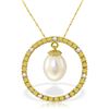 Genuine 4.1 ctw Pearl & Diamond Necklace Jewelry 14KT Yellow Gold - REF-39R4P