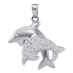 0.13 CTW Diamond Double Dolphin Fish Animal Pendant 10KT White Gold - REF-18M2H