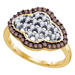 0.45 CTW Cognac-brown Color Diamond Cluster Ring 10KT Yellow Gold - REF-31X4Y