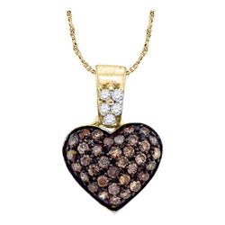 0.38 CTW Cognac-brown Color Cluster Diamond Heart Pendant 10KT Yellow Gold - REF-18X2Y