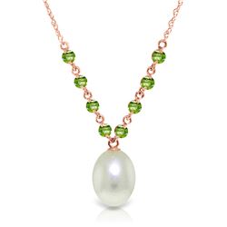 Genuine 5 ctw Pearl & Peridot Necklace Jewelry 14KT Rose Gold - REF-25P4H