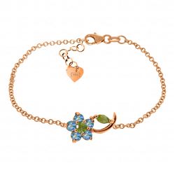 Genuine 0.87 ctw Blue Topaz & Peridot Bracelet Jewelry 14KT Rose Gold - REF-50R5P