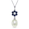 Genuine 4.53 ctw Pearl, Sapphire & Diamond Necklace Jewelry 14KT White Gold - REF-30W9Y