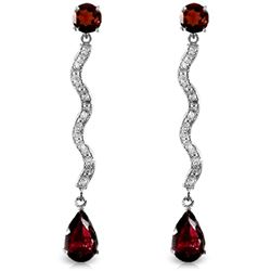 Genuine 4.35 ctw Garnet & Diamond Earrings Jewelry 14KT White Gold - REF-62T3A