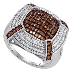 0.75 CTW Brown Color Diamond Square Cluster Ring 10KT White Gold - REF-52H4M