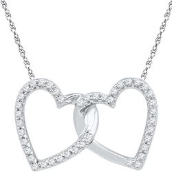 0.16 CTW Diamond Double Linked Heart Pendant 10KT White Gold - REF-12Y2X