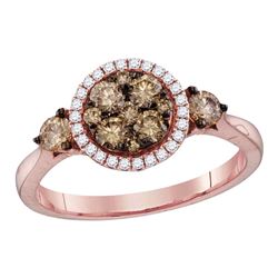 0.76 CTW Cognac-brown Color Diamond Cluster Bridal Ring 14KT Rose Gold - REF-82H4M