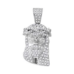 0.75 CTW Mens Diamond Jesus Head Pendant 10KT White Gold - REF-37F5N