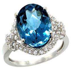 Natural 5.89 ctw swiss-blue-topaz & Diamond Engagement Ring 14K White Gold - REF-88R8Z