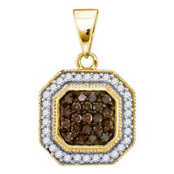 0.33 CTW Cognac-brown Color Diamond Octagon Cluster Pendant 10KT Yellow Gold - REF-16H4M