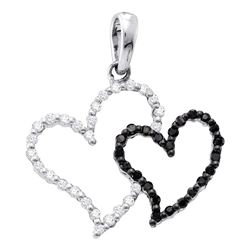 0.16 CTW Black Color Diamond Double Heart Love Pendant 10KT White Gold - REF-10X5Y