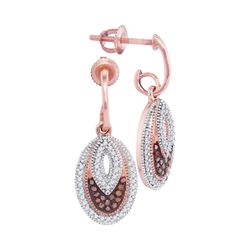 0.33 CTW Red Color Diamond Oval Dangle Screwback Earrings 10KT Rose Gold - REF-40W4K