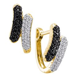 0.50 CTW Black Color Diamond Bypass Hoop Earrings 14KT Yellow Gold - REF-41K9W