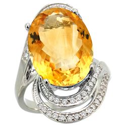 Natural 11.2 ctw citrine & Diamond Engagement Ring 14K White Gold - REF-95K8R