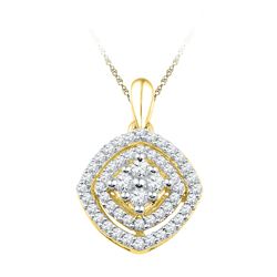 0.50 CTW Diamond Square Cluster Pendant 10KT Yellow Gold - REF-34Y4X