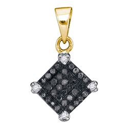 0.15 CTW Black Color Diamond Diagonal Square Pendant 10KT Yellow Gold - REF-8F9N