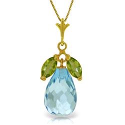 Genuine 7.2 ctw Blue Topaz & Peridot Necklace Jewelry 14KT Yellow Gold - REF-30P5H