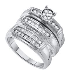 0.24 CTW His & Hers Diamond Cluster Matching Bridal Ring 10KT White Gold - REF-37Y5X