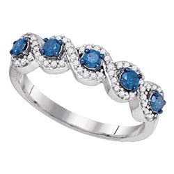 0.50 CTW Blue Color Diamond Woven Ring 10KT White Gold - REF-26M9H